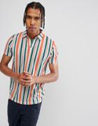 Asos Polo Shirt With Revere Collar And Vertical Stripe - White