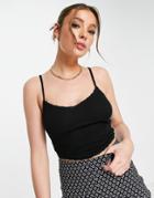 Asos Design Cami With Scarf Hem And Lace Trim In Black