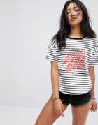 Santa Cruz Boyfriend T-shirt In Breton Stripe With Dot Logo - White