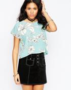 Motel Pameline Top In Illustrated Floral Print - Pastel Blue