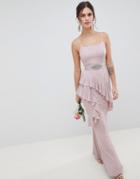 Asos Design Bridesmaid Ruffle Cami Maxi Dress With Embellished Belt - Pink