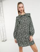& Other Stories Organic Cotton Flower Print Collar Detail Mini Dress In Multi