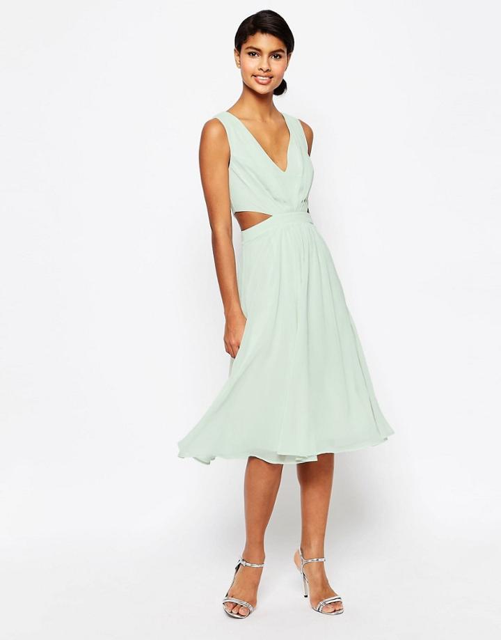 Asos Side Cut Out Midi Dress - Soft Mint