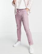 Asos Design Slim Chinos With Pin Tucks And Elastic Waist In Purple