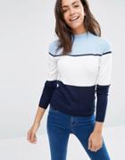 New Look Color Block High Neck Sweater - Blue