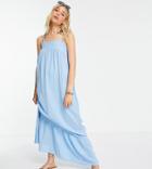Asos Design Tall Tiered Maxi Dress In Icy Blue-blues