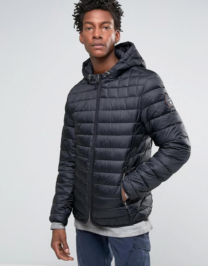 Napapijri Quilted Hooded Jacket Zip Front - Black