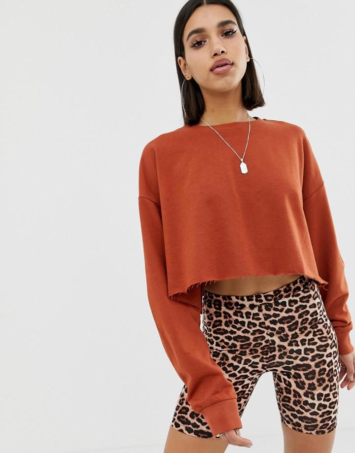 Asos Design Oversized Boxy Crop Sweatshirt In Tobacco-brown