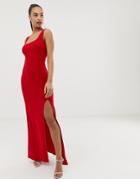 Club L Square Neck Detail Slinky Maxi Dress - Red