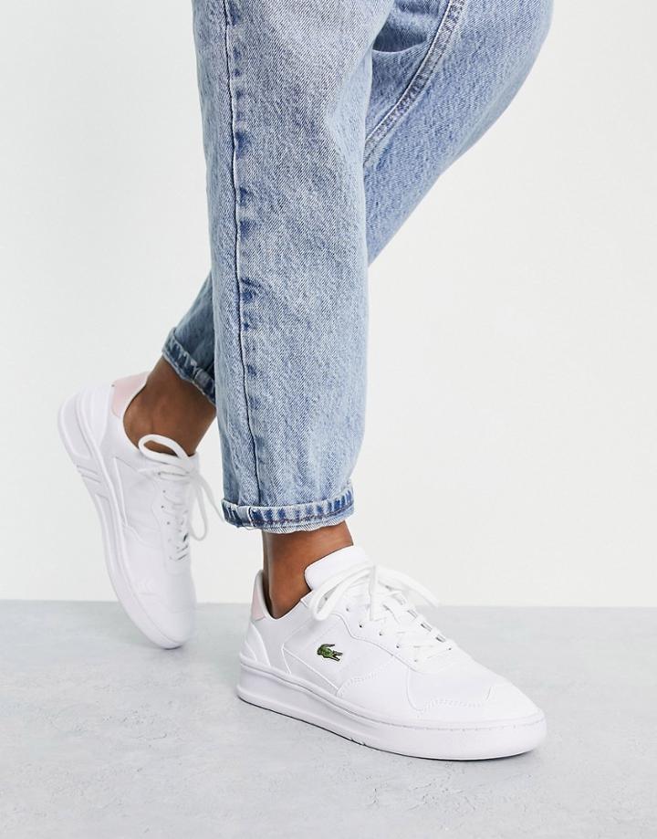 Lacoste Perf Shot Mixed Panel Sneakers With Ink Back Tab In White Leather