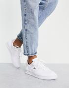 Lacoste Perf Shot Mixed Panel Sneakers With Ink Back Tab In White Leather