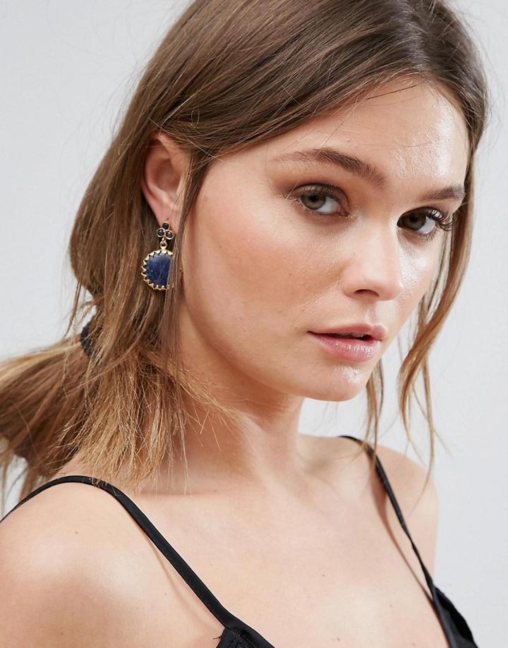 Ottoman Hands Semi Precious Circle Drop Earrings - Gold