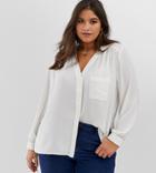 Asos Design Curve Long Sleeve Blouse With Pocket Detail-white