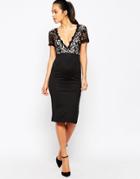 Club L Midi Dress With Lace Scallop Plunge