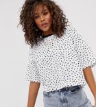 Asos Design Tall Cropped T-shirt With Drawn Mono Spot-white