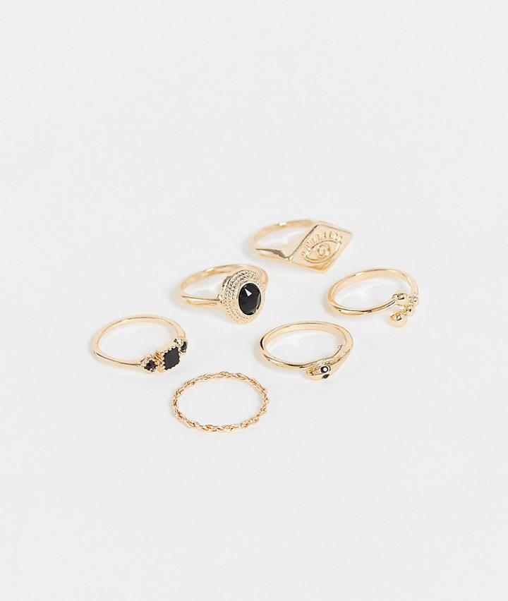 Monki Nova 6 Pack Rings In Gold