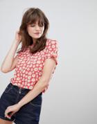 Monki Cropped Daisy Print Classic T-shirt In Red - Red
