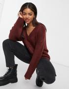 Asos Design Oversized Sweater With V-neck In Chocolate-brown