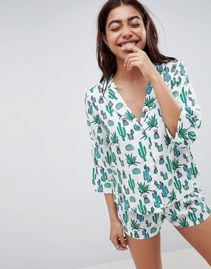 Asos Design Cactus Traditional 100% Modal Short Set - Multi