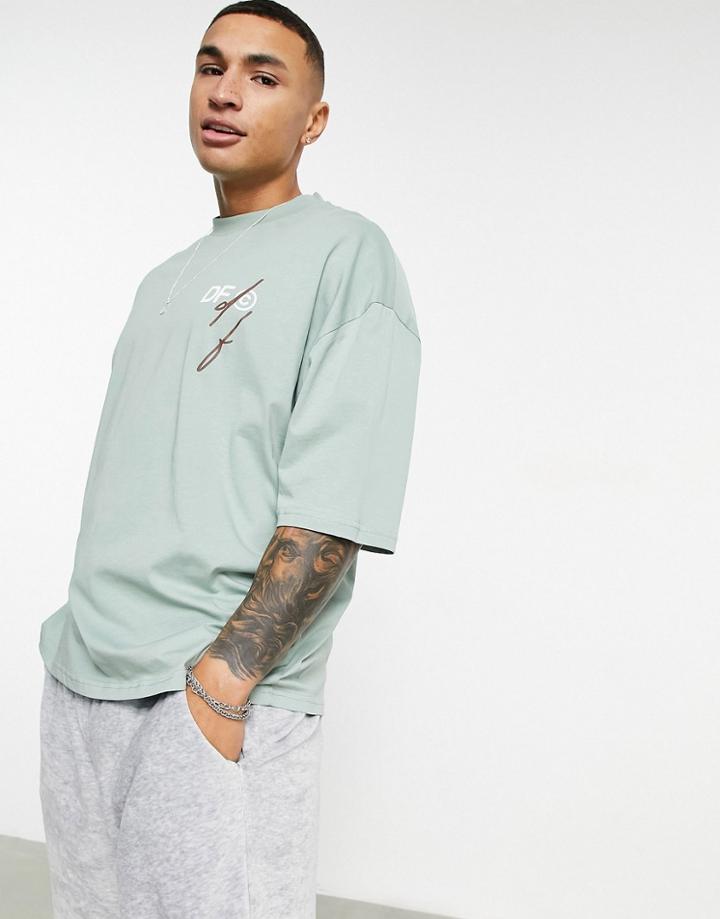 Asos Dark Future Oversized T-shirt In Green With Front Logo Print-neutral