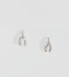 Designb London Sterling Silver Cz Wishbone Stud Earrings - Silver