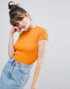 Monki Scoop Neck T Shirt - Orange