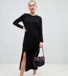 Asos Design Petite Casual Tshirt Maxi Dress With Long Sleeve - Black