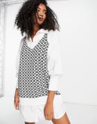 River Island Hybrid Poplin Dress With Knitted Monogram Tank Top In Cream-white