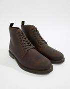 Walk London Darcy Lace Up Boots In Brown Wax Leather - Brown