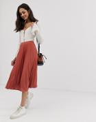 Asos Design Pleated Midi Skirt In Jersey Crepe - Pink