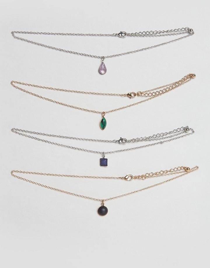 Limited Edition Pack Of 4 Stone Charm Choker Necklaces - Multi