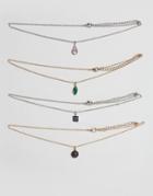 Limited Edition Pack Of 4 Stone Charm Choker Necklaces - Multi