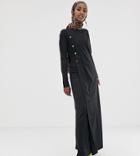 Verona Long Sleeved Maxi Dress With Button Detail In Black - Black