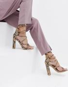 Simmi London Heidi Snake Lace Up Block Heeled Sandals - Multi