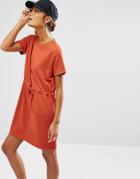 Daisy Street Short Sleeve Sweater Dress With Draw String Waist - Rust