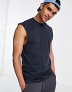 Only & Sons Relaxed Sleeveless T-shirt In Navy Organic Cotton