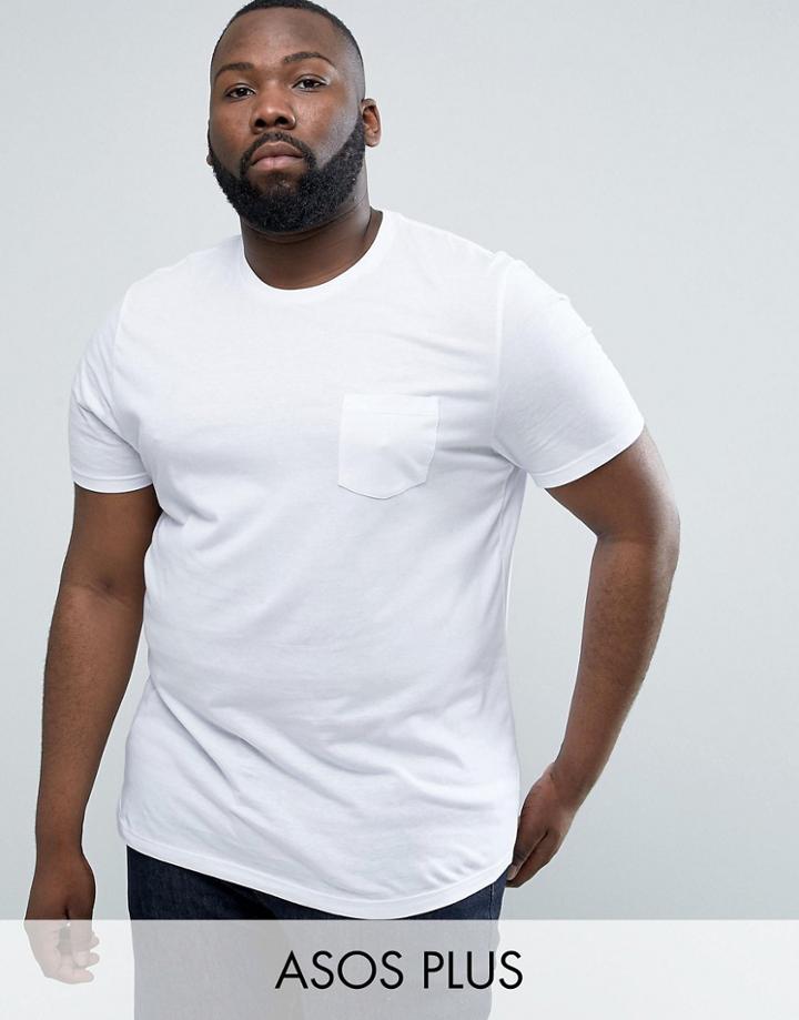 Asos Plus T-shirt With Crew Neck And Pocket In White - White