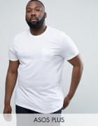 Asos Plus T-shirt With Crew Neck And Pocket In White - White
