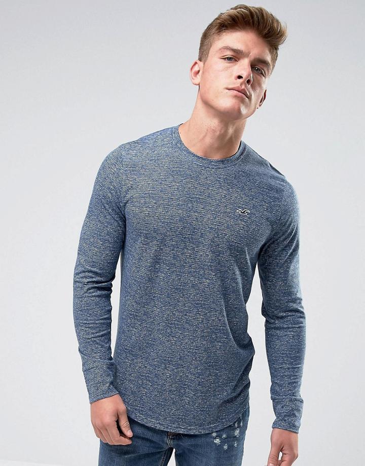 Hollister Long Sleeve Top Crew Icon Logo Slim Fit In Navy Marl - Navy
