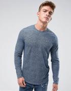 Hollister Long Sleeve Top Crew Icon Logo Slim Fit In Navy Marl - Navy