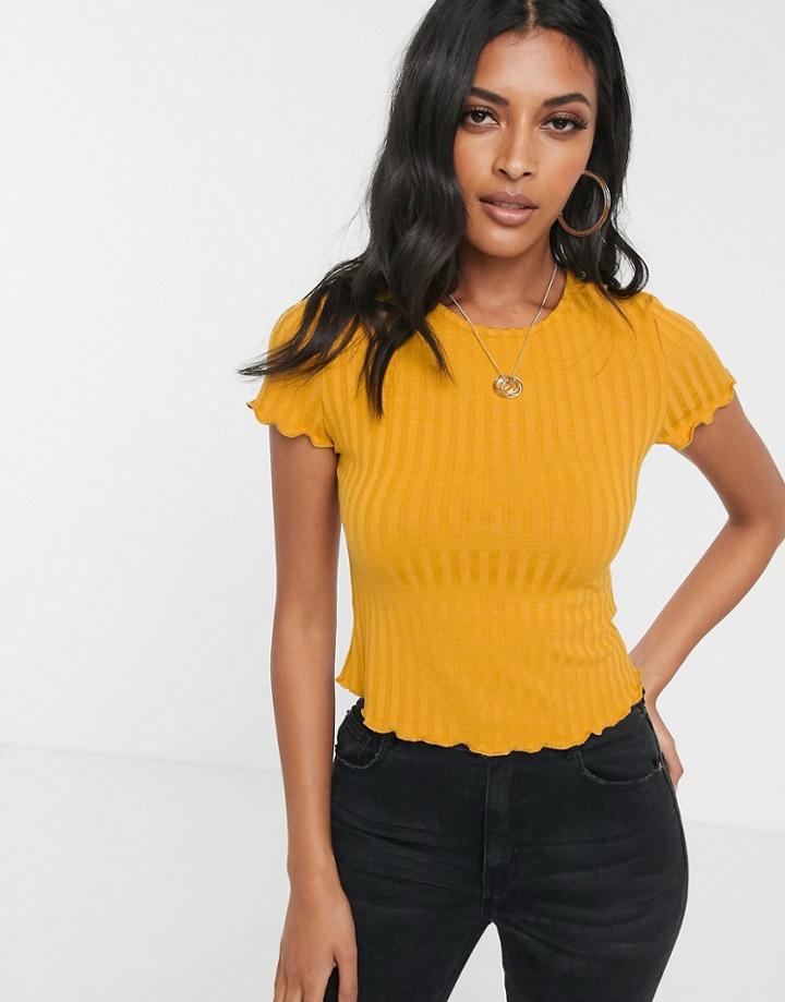 Glamorous Crop Top With Lettuce Hem In Deep Rib