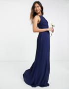 Tfnc Bridesmaid Pleated Wrap Detail Maxi Dress In Navy