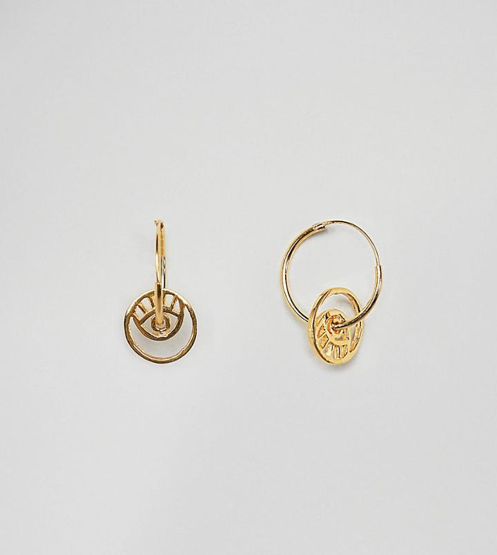 Asos Design Gold Plated Sterling Silver Hoop Earrings With Cut Out Eye Detail - Gold