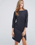 Sisley Dress In Pin Stripe With Asymetric Hem - Navy