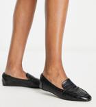 Raid Wide Fit Elina Square Toe Flat Shoes In Black Croc