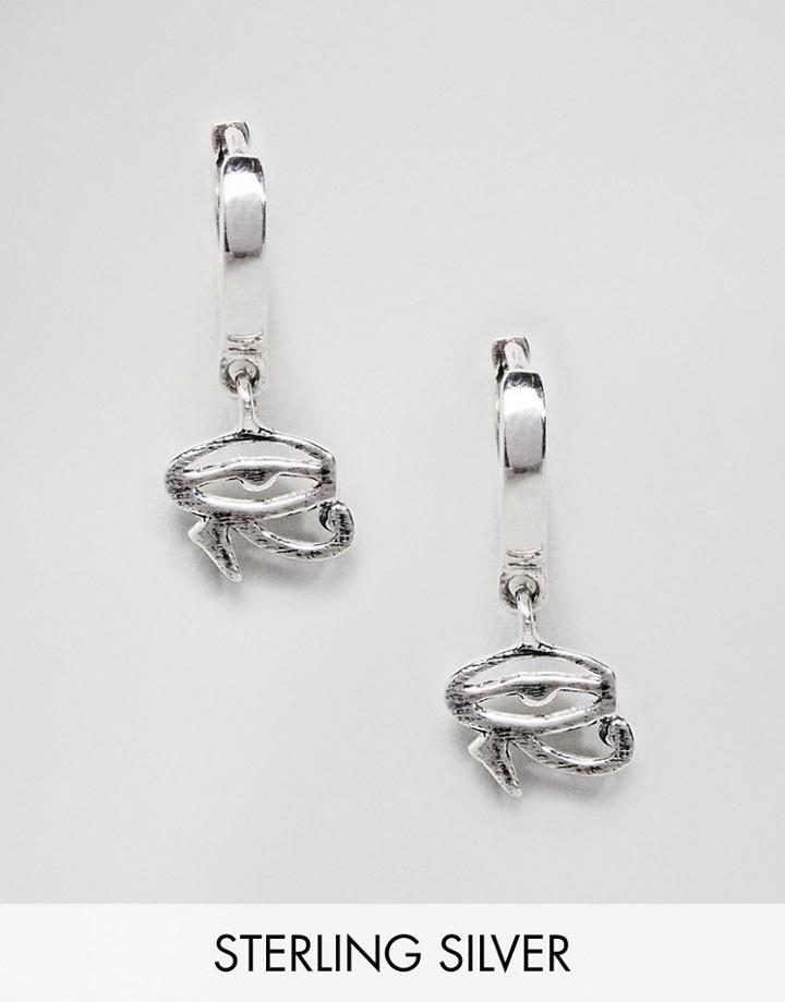 Asos Design Sterling Silver Hoop Earrings With Eye Of Horus - Silver