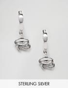 Asos Design Sterling Silver Hoop Earrings With Eye Of Horus - Silver