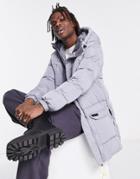 Sixth June Long Line Padded Jacket With Zip Detailing In Light Gray-grey