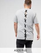 Asos Plus Longline T-shirt With Lace Up Back And Chunky Eyelets In Gray - Gray