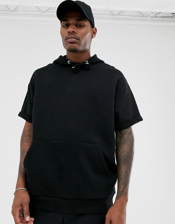 Asos Design Oversized Hoodie With Raw Sleeve In Black